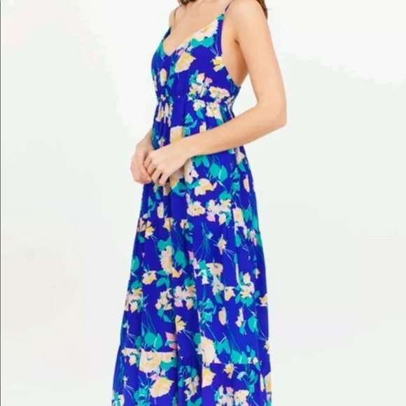 Yumi Kim Silk Blue Floral Print Tiered Maxi Dress - Picture 3 of 14
